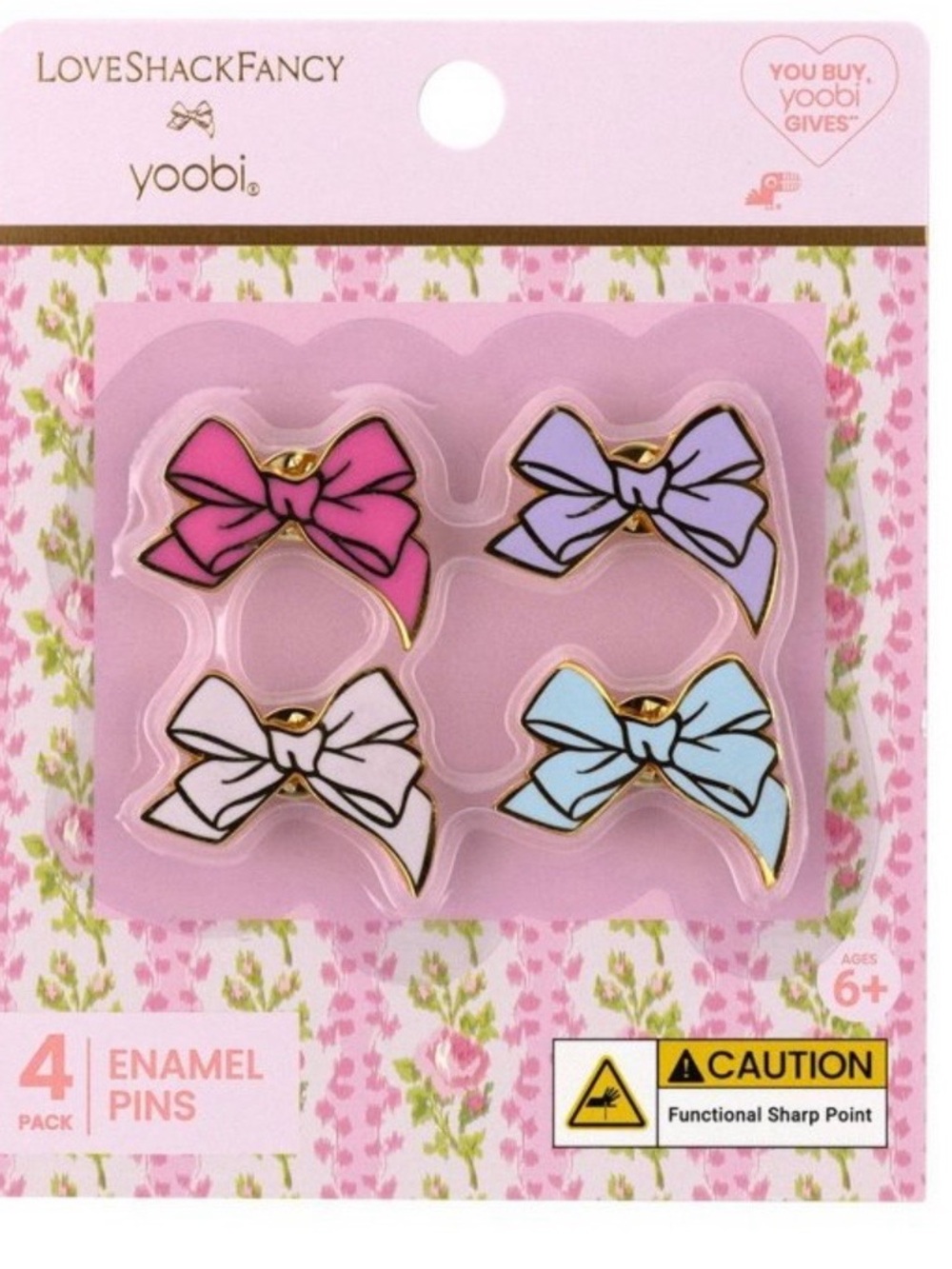 LoveShackFancy Pastel Bow Enamel Pin Set – Pink, Purple, White, Blue
